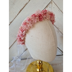 Wianek komunijny na głowę stabilizowana drobna gipsówka Malinowa Chmurka